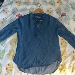 Denim Cross-Tie Blouse